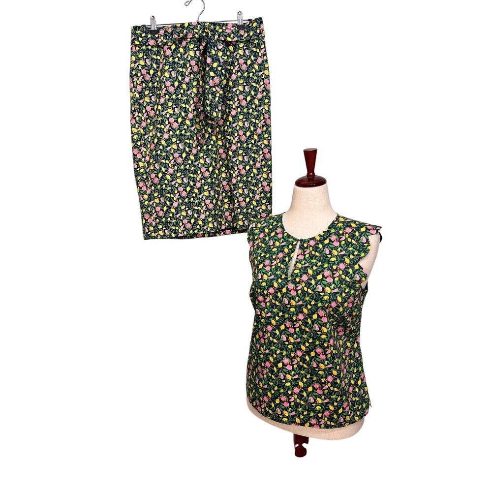 1901 skirt & top set Lemon Grapefruit novelty print lined Skirt Sz 10, top Sz MP